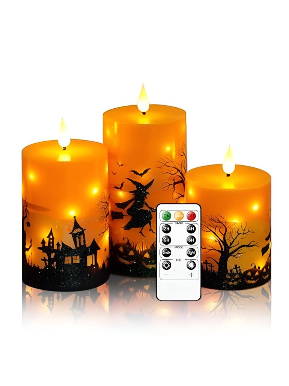 Halloween Flameless Candles with Remote - Orange LED Candles & String Lights,
